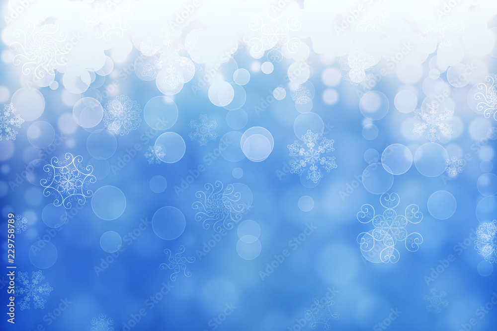 Christmas abstract winter shiny snow bokeh background with unique snowflakes Christmas abstract winter shiny snow bokeh background with unique snowflakes
