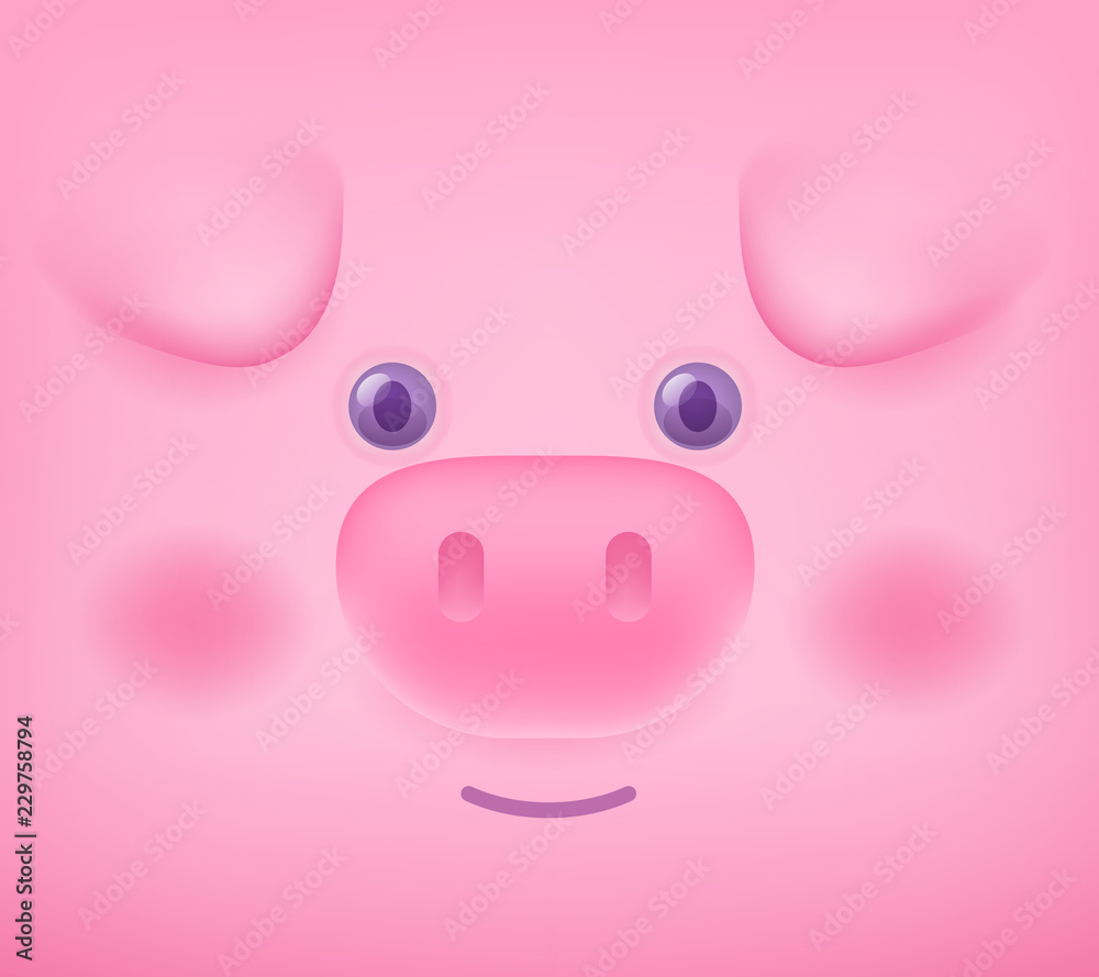 Vector close up illustration of piglet face with eye, ear, snout on pink background. Vector close up illustration of piglet face with eye, ear, snout on pink background.
