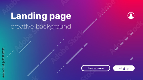 Abstract color gradient geometric background with line, header, text and button. Vector creative illustration of business minimal landing page. photo