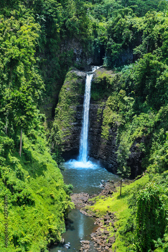 Awesome view of Sopoaga Tropical Waterfall Samoa close up  exotic travel tourist destination at Upolu Island  South Pacific  Oceania  Polynesian paradise