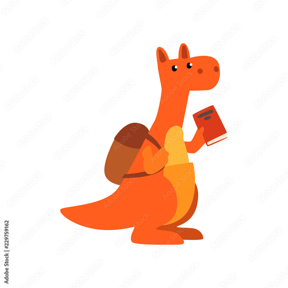 Cute kangaroo animal cartoon character standing with backpack and book, school education and knowledge concept vector Illustration on a white background Cute kangaroo animal cartoon character standing with backpack and book, school education and knowledge concept vector Illustration on a white background