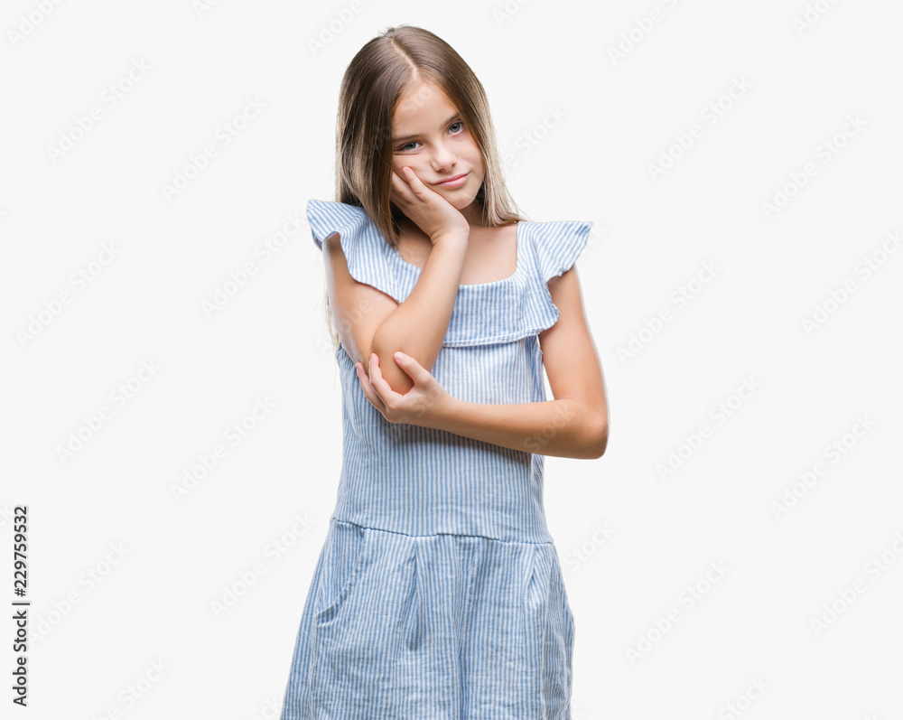 Young beautiful girl over isolated background thinking looking tired and bored with depression problems with crossed arms.