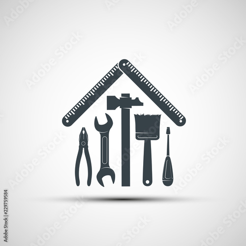 Logo building hand tools like a house. Repair icon.
