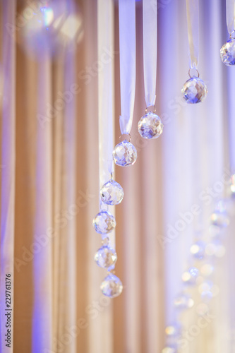 Wedding decoration sparkling glass crystals. Wedding decor. Modern wedding