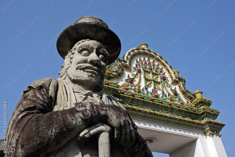 Statue and external decoration in Wat Phra Kaew temple complex, Royal Palace, Bangkok, Thailand