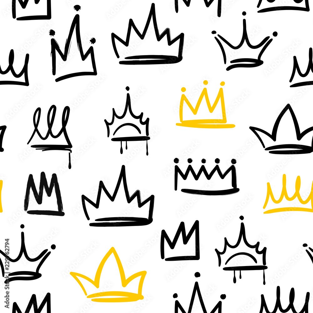 Fototapeta Różne korony doodle. Ręcznie rysowane wektor wzór