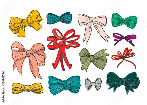Hand drawn various bow ties. Colored vector set. All elements are isolated