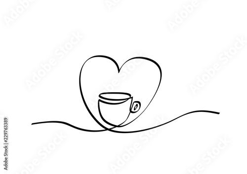 Simple line art of Coffee or tea cup. Vector Line Icons. Hot beverage made with love