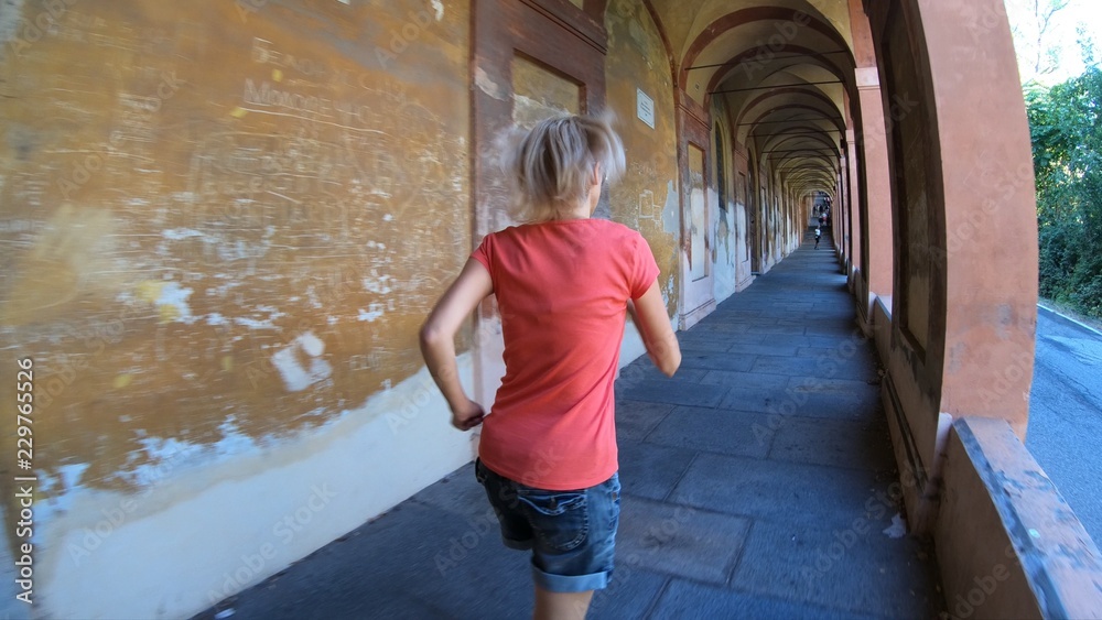 San Luca Sanctuary archway: the longest in the world leading to Bologna city downtown in Italy.