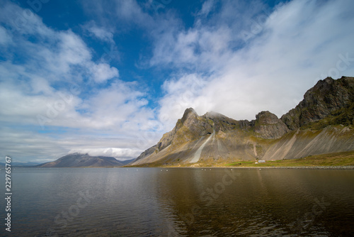 Panorama of the sea and mountains in Iceland