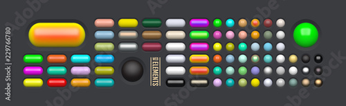 Glossy web elements. Colored oval buttons for your design. 3d glass menu icons. Vector illustration.