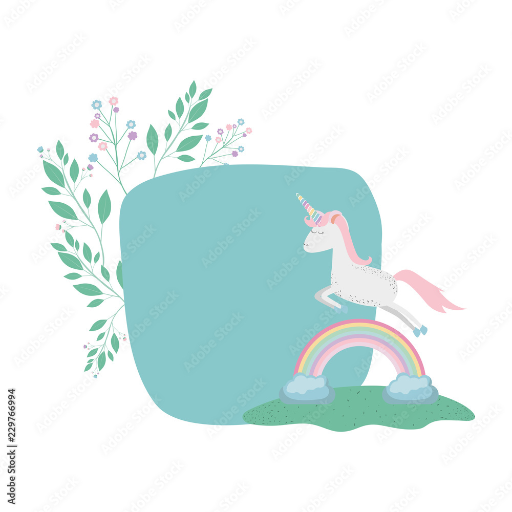 Obraz premium unicorn with rainbow and floral decoration