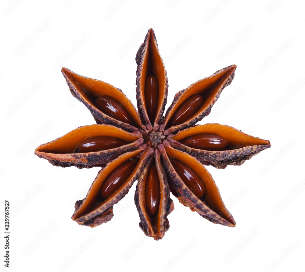 Star anise spice fruits on white background Star anise spice fruits on white background