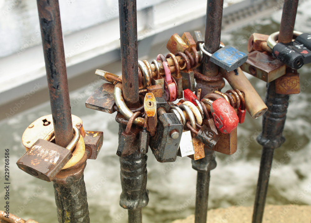 locks of lovers on the bridge/valentines/ wedding/ love background/