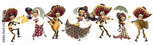 Day of the dead people skeletons party poster