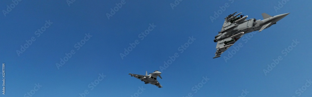 Fototapeta premium military fighter jets - modern armed military fighter jets flys in formation