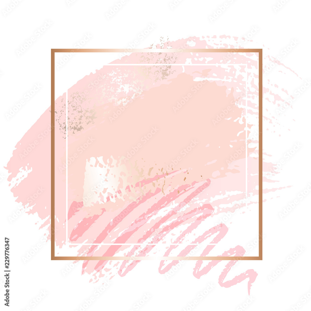 Golden pink art frames. Modern card design, brush stroke, lines, points, gold, premium brochure, flyer, invitation template. Beauty identity elegant style. Hand drawn vector. - obrazy, fototapety, plakaty 