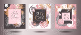 Frames rose gold brush strokes card. Art business cards, greeting wedding invitation design, doodles. sketch, grunge texture, brochure, cover template, vector