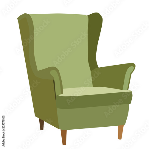 on white background armchair, green