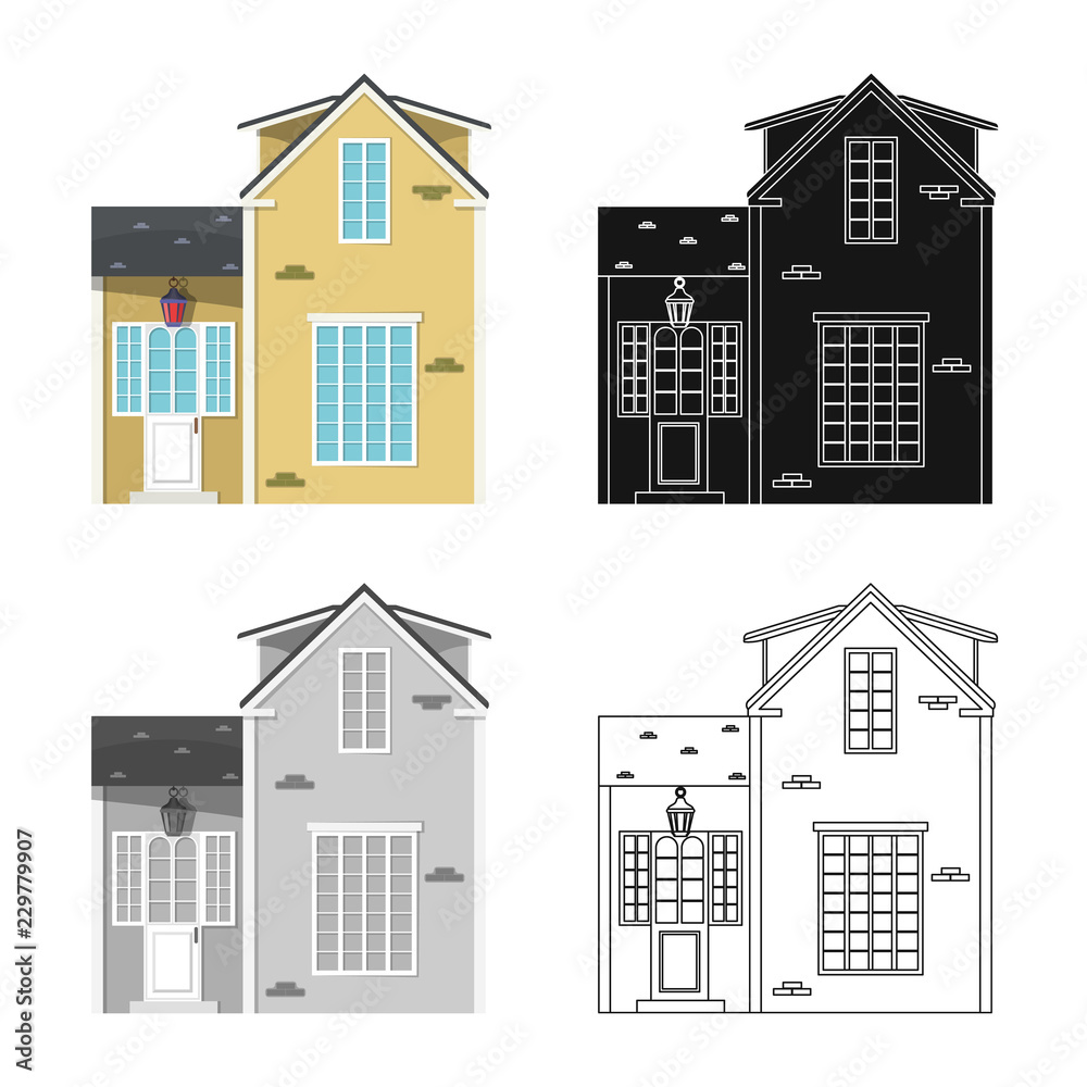 Vector illustration of building and front icon. Set of building and roof vector icon for stock.
