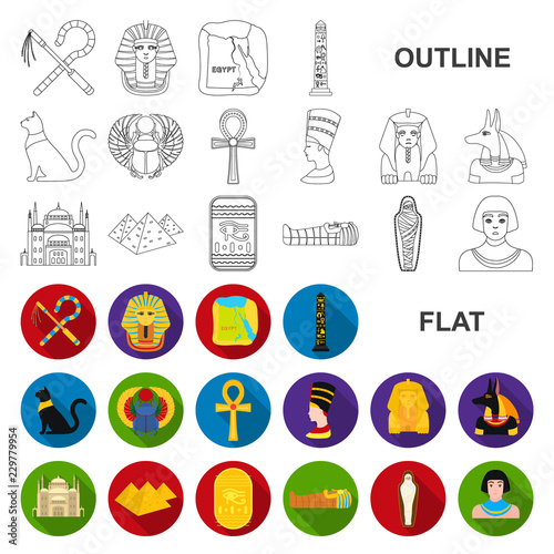 Ancient Egypt flat icons in set collection for design. The reign of Pharaoh vector symbol stock web illustration.
