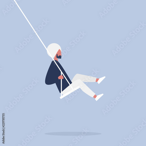Young indian character sitting on a swing