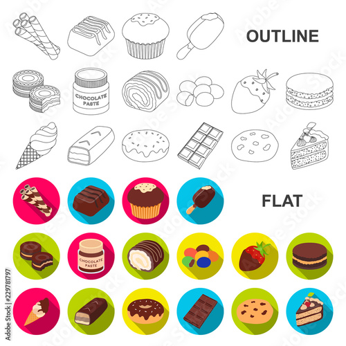 Chocolate Dessert flat icons in set collection for design. Chocolate and Sweets vector symbol stock web illustration.