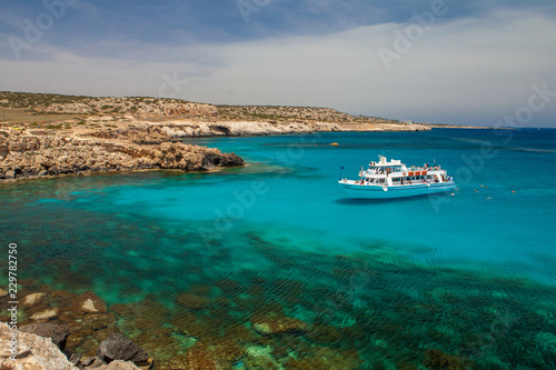 Cruise ship, in the Bay, vacationers bathe, Cyprus