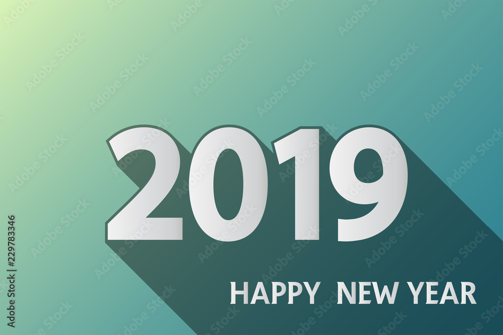Happy New Year or christmas card 2019 with long shadow black,Simple design style Happy New Year or christmas card 2019 with long shadow black,Simple design style
