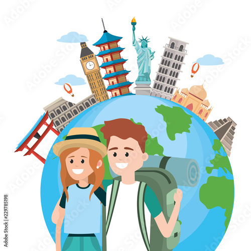 Tourist couple cartoons