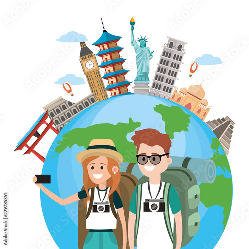 Tourist couple cartoons
