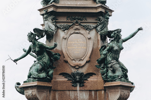 Close-up. Fountain with a name Mendebrunnen in Leipzig in Germany. City landmark. photo