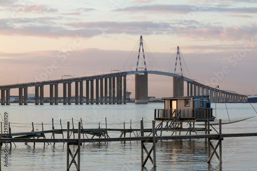 France, mouth of the Loire, Saint-Nazaire bridge and fisheries.