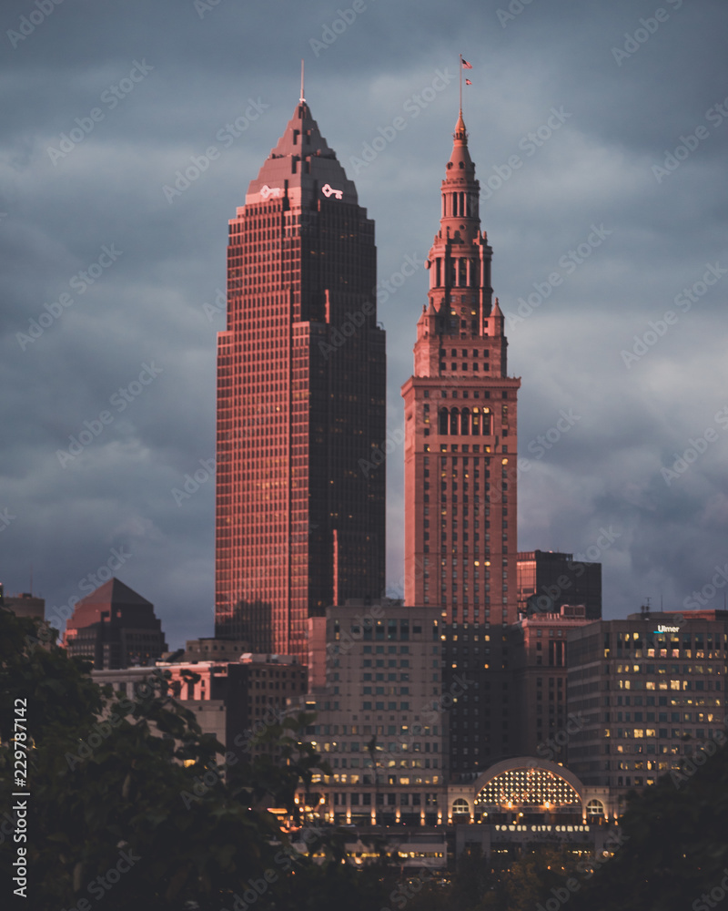 Cleveland Skyline at Sunset in the Fall