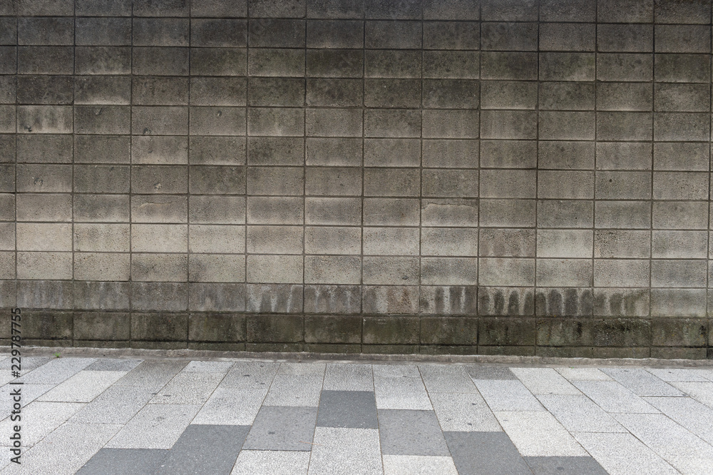 Fototapeta premium street wall background ,Industrial background, empty grunge urban street with warehouse brick wall