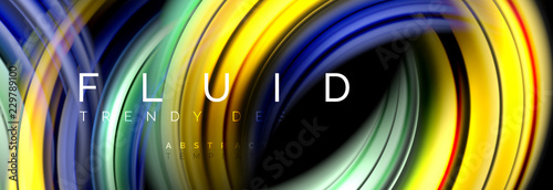 Background abstract design, flowing mixing liquid color waves on black