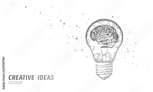 Human brain IQ smart business concept. E-learning nootropic drug supplement braingpower. Brainstorm creative idea project work low poly polygonal vector illustration