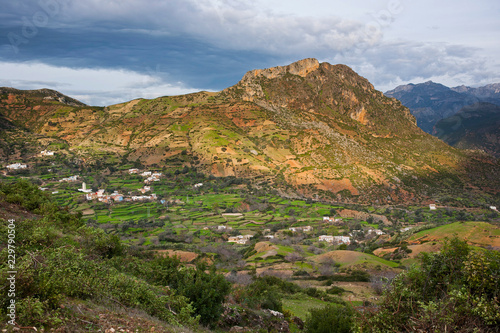 Landscape of the Moroccan rif mountains between the villages of Akchour and Talembote, famous for its cannabis production, Morocco
