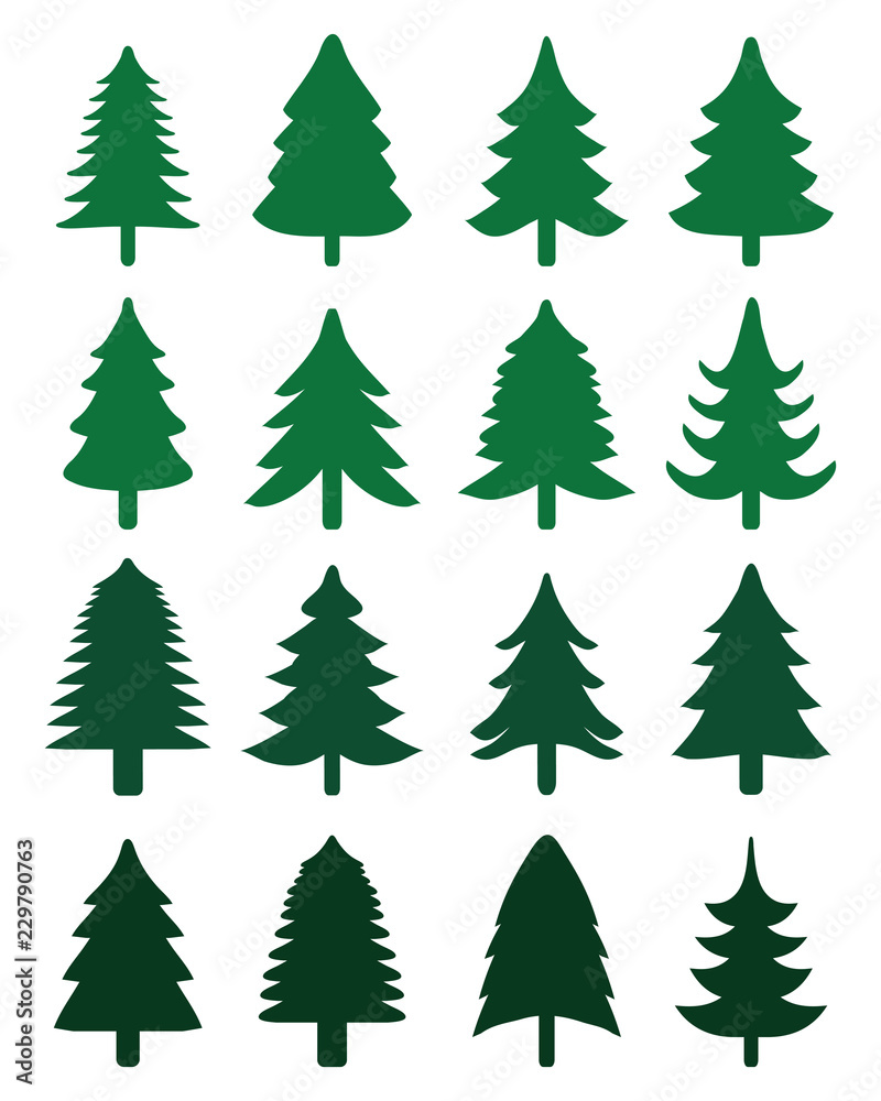 Green Christmas trees on a white background