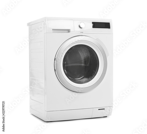 Fototapeta Naklejka Na Ścianę i Meble -  Modern washing machine on white background. Laundry day