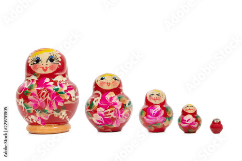Isolated set of Russian Matryoshka dolls on white background