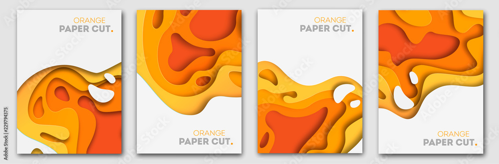 Plakat Banners templates with orange paper cut shapes. Bright autumn modern abstract design. Vector Illustration.
