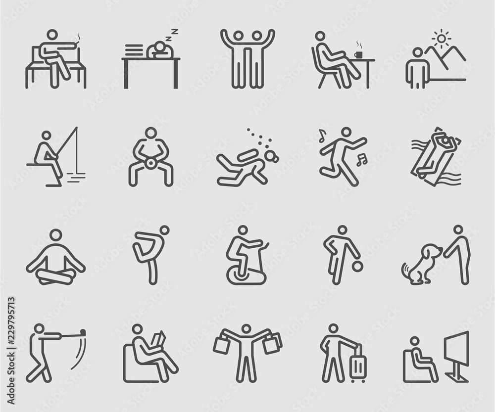Line icons set for People relaxation - obrazy, fototapety, plakaty 