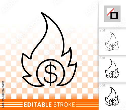 Money Fire simple black line vector icon