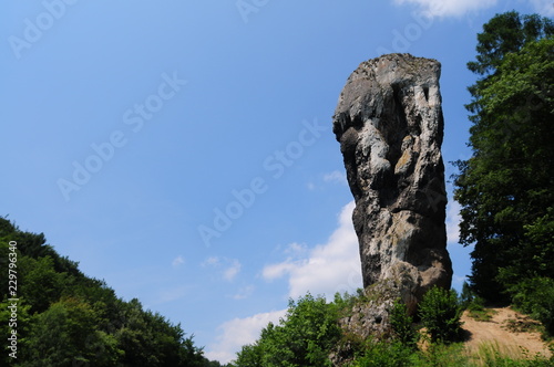 Hercules bludgeon is a tall (30 meters) limestone stack situated in Ojców National Park near Pieskowa Skała, north of Kraków in southern Poland 2018
