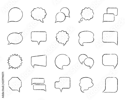 Speech Bubble charcoal draw line icons vector set