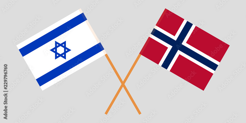 Norway and Israel. The Norwegian and Israeli flags. Official proportion. Correct colors. Vector