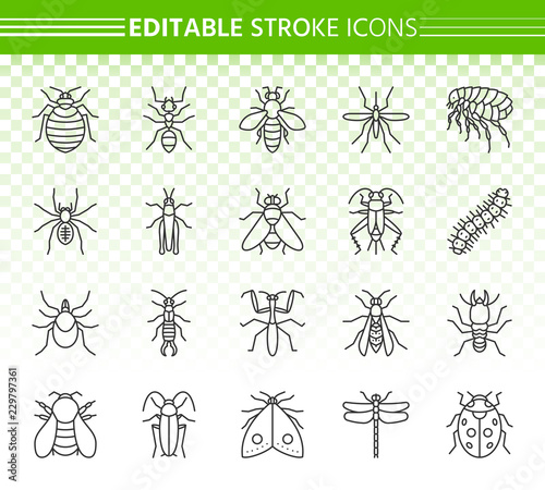 Danger Insect simple black line icons vector set