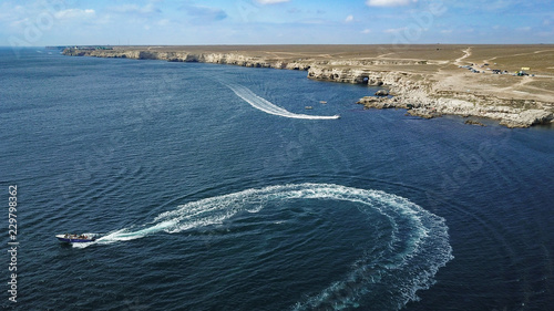 driving on the boat in the sea