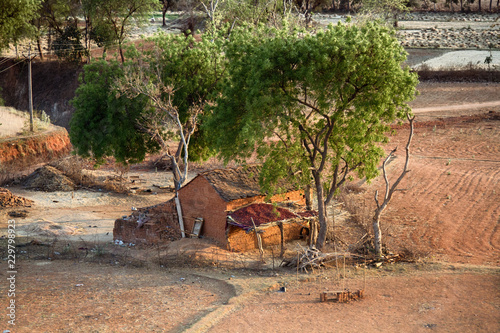 Indian agricultural areas with houses of ryots (peasants), tropical agriculture photo